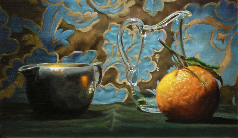 "Two Creamers and Orange"
Oil on Panel, 8x10 Inches, 2010 (sold)