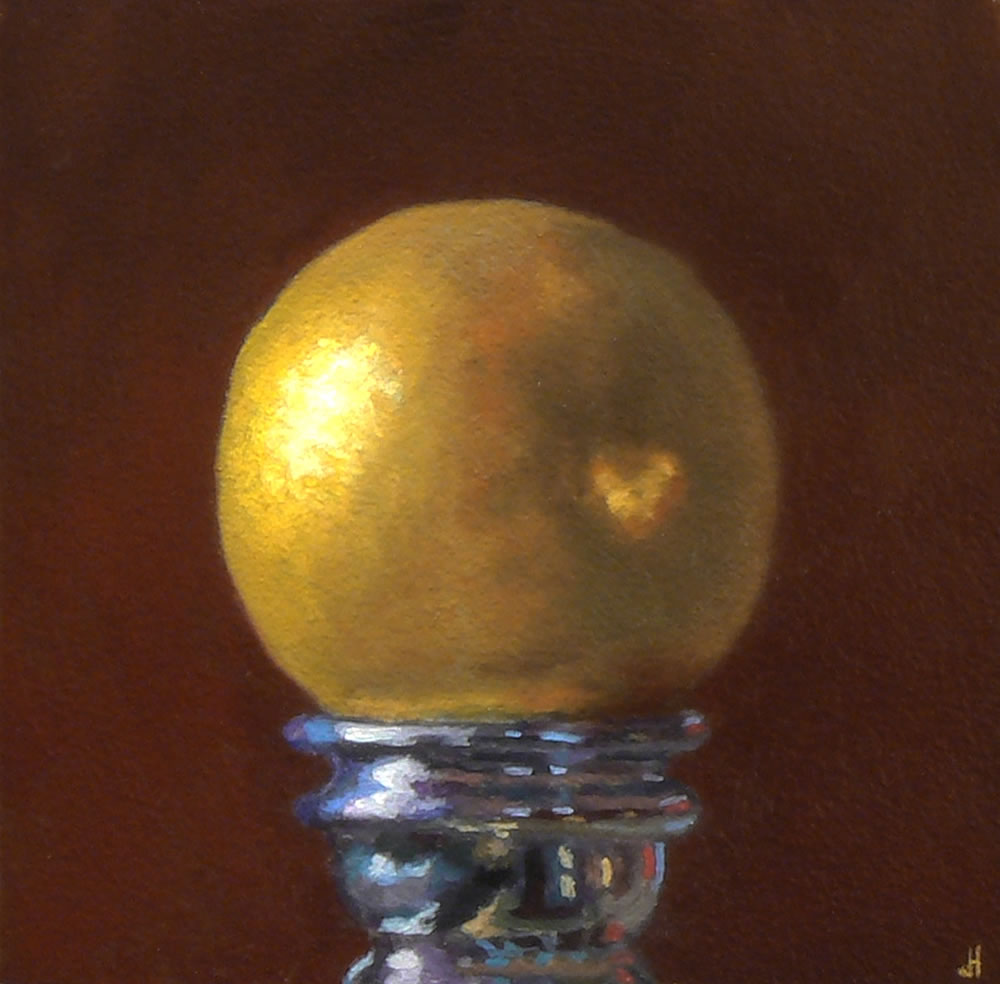 "Lemon on a Silver Candlestick No. 1" Oil on Panel, 4x4 inches, 2010 (sold)