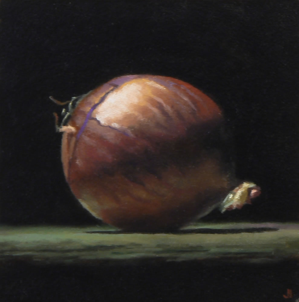 "Red Onion No. 3" Oil on panel, 4x4 inches, 2010