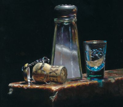 "Cork, Shaker, and Shotglass", oil on panel, 5x5 inches, 2011, Sold