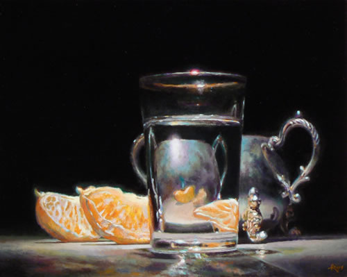 "Orange, Glass, Silver"Oil on linen, 8x10 inches, 2007