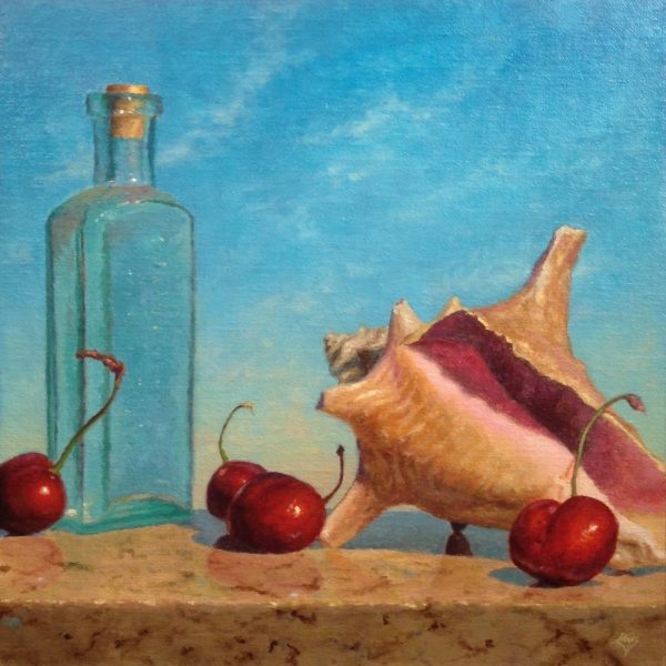 Bottle, Cherries, Shell, Sky