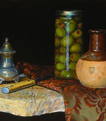 "Still Life with Olive Jar", oil on linen, 8x10 inches, 2013, Sold