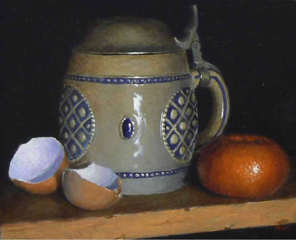 "Eggshells, Tankard, Orange" Acrylic on Panel, 5x6 inches, 2015 (sold)