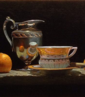 "Contemplation: Silver and Orange", oil on linen, 9x12 inches, 2017, Sold
