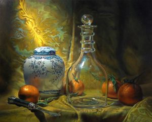 "Four Oranges", oil on panel, 16x20 inches
