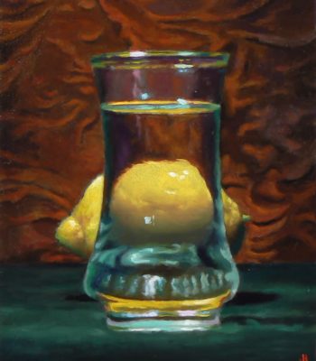 "Waterglass and Lemon", oil on panel, 6x5 inches, 2010, Sold