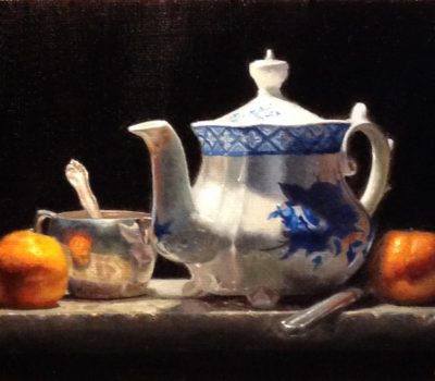 "Tea, with Memories", oil on linen, 9x12 inches, 2017