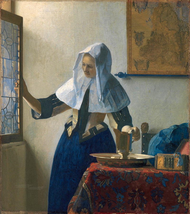 Johannes Vermeer, "Young Woman with a Water Pitcher"Oil on canvas, 18x16 inches, painted circa 1662-1665