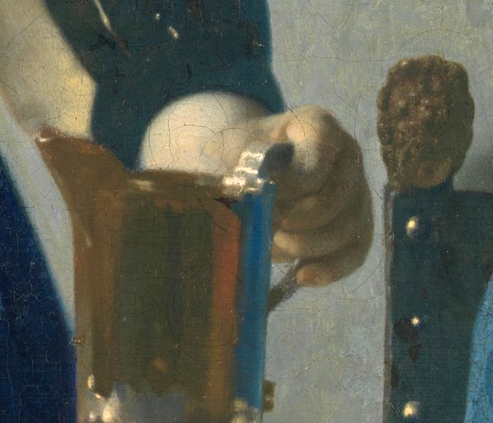 Johannes Vermeer, detail from "Young Woman with a Water Pitcher"Oil on canvas, 18x16 inches, painted circa 1662-1665