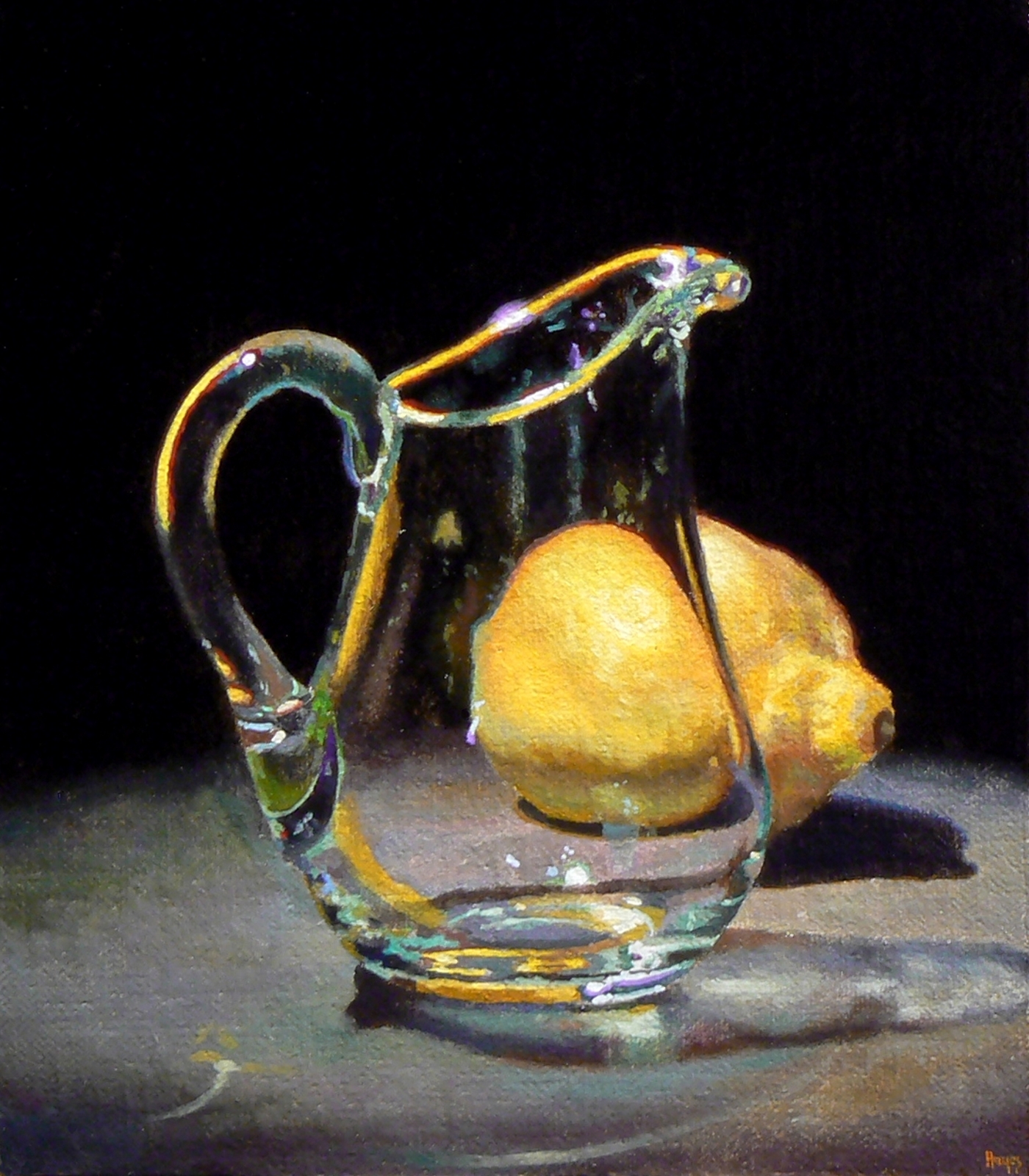 "Glass and Lemon"Oil on linen, 6x5 inches, 2008